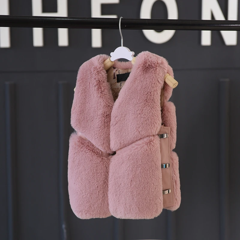 Winter Hasp Fur Vest Jacket Children's Coat for Thicken Warm Kids Girls Fake Fox Fur Outwear Clothes