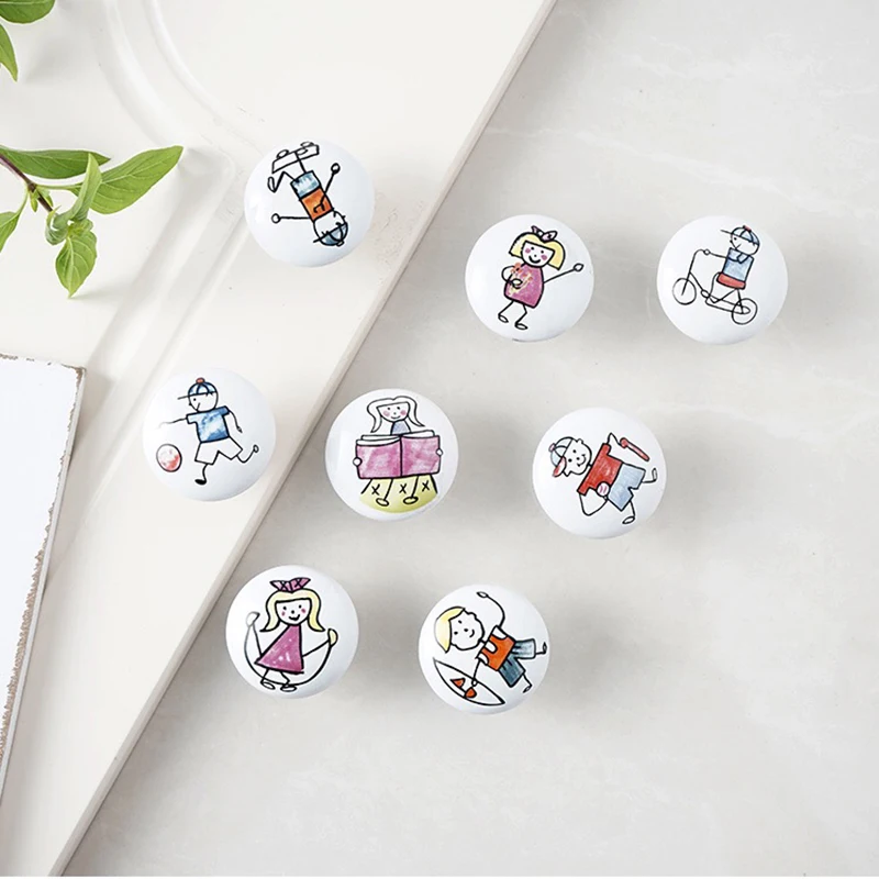 

Special for Children White Ceramic Cabinet Pulls Cartoon Boys & Girls Door Drawer knobs Furniture Handles Hardware Accessories