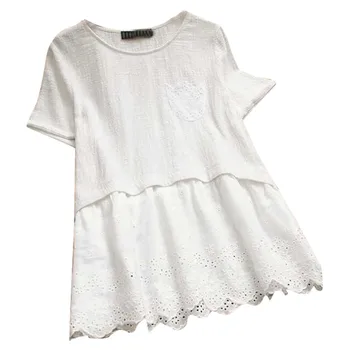 

Women White Summer Dress Cotton And Linen Short Sleeves Sewing Lace Round Dhals Mini Clothes Summer Dress 2019 Vestidos Neue