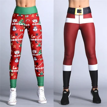 

Christmas Printing Knit Fitness Leggings Women Plus Size Put Hip Elastic High Waist Legging Breathable Merry Christmas Pants