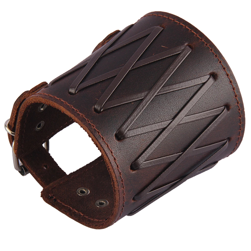 Punk Rock Gothic Wide Bracers PU Leather Arm Guards Gauntlet Cuff Wrist Protector Adjustable Bracers for Men