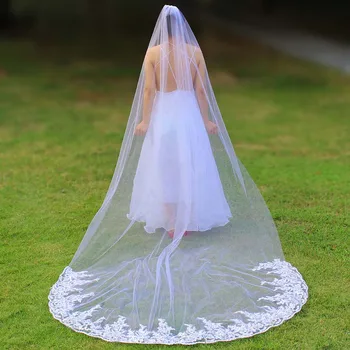 

Real Photos Sparkly Sequins Lace 3 Meters Wedding Veil with Comb One Layer 3 M White Ivory Bridal Veil Velo