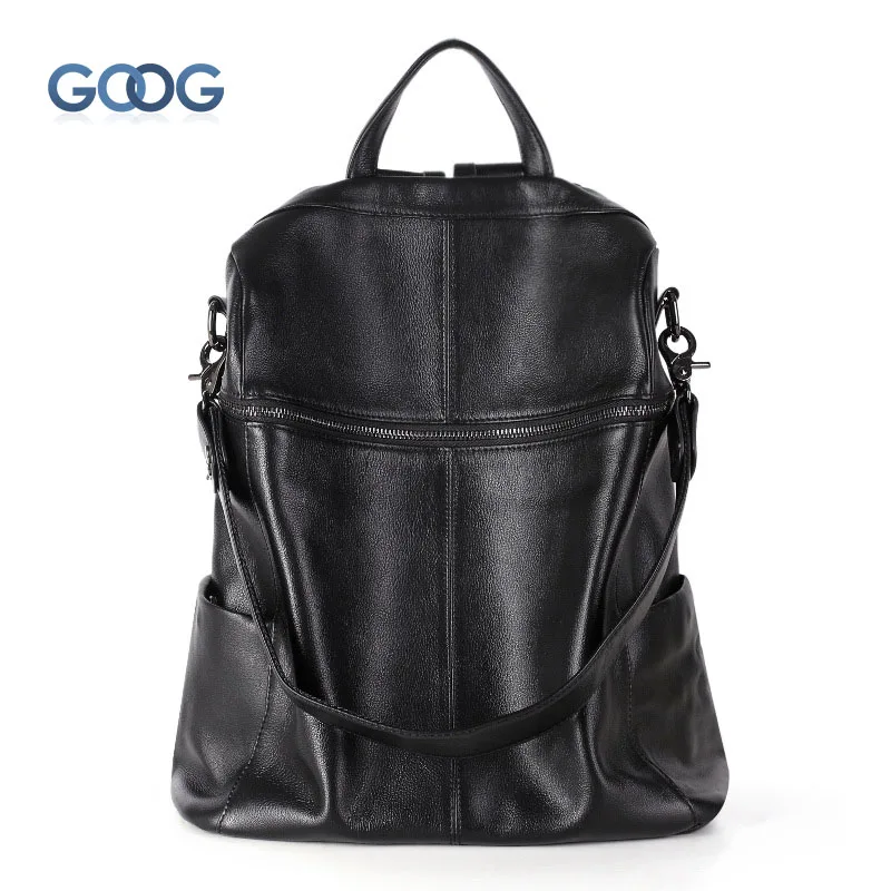 

New first layer of leather shoulder bag women's pure color leather simple Korean wild ladies bag large-capacity zipper multi-fun