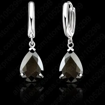 

Fashion Water Drop Zircon Crystal Woman Lever Back Loop Earrings 925 Sterling Silver White Gold Color Jewelry 9 Colors