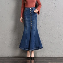Женская джинсовая юбка покроя "Русалка", тонкая Длинная женская сексуальная Облегающая джинсовая юбка, длинная юбка, большие размеры W1527