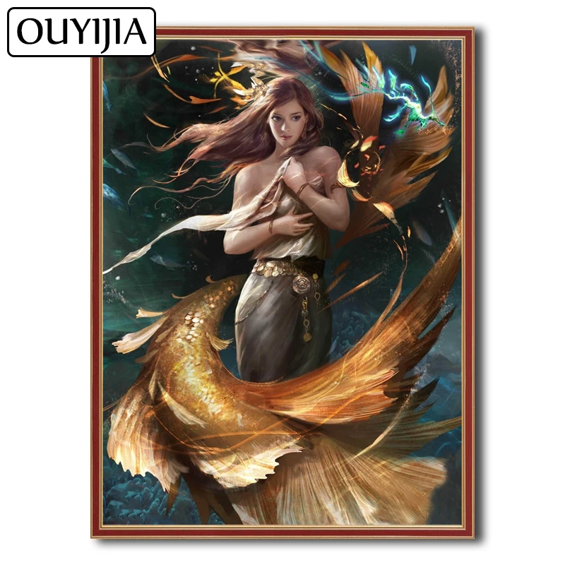 

OUYIJIA Oil 5D DIY Mermaid Diamond Painting Beauty Embroidery Diamond Cross Stitch Rhinestone Mosaic Siren Home Decoration Fish