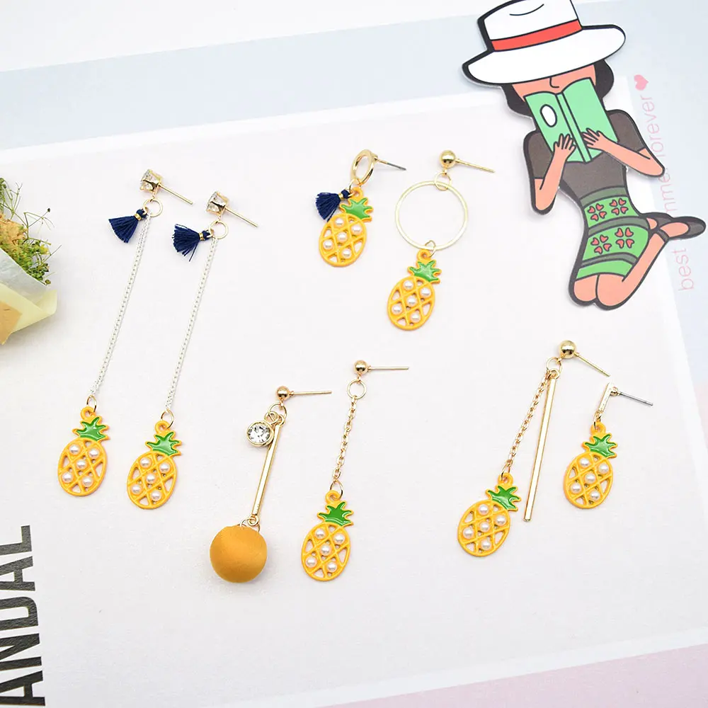 

2017 Trendy Fashion Pineapple Series Earrings For Women Taseel Crystal Hollow Fruit Shape Simulated Pearl Beads Earrings Brinco