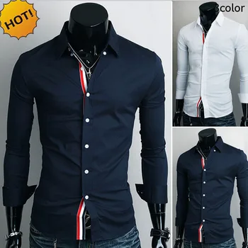 

New2016 Fashion Spring Autumn Men's Long Sleeve Shirt Men Ribbon Shirt wrinkle Inner weave Slim Fit Solid camisa masculina homme