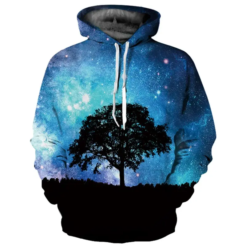 

Headbook Fashion Galaxy 3d Hoodies Women/Men 3d Sweatshirts Print Starry Night Trees Thin Hooded Hoodies Hoody Tops YXQL69