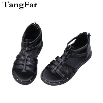 

Girl Gladiator Sandal Genuine Leather Beach Shoes Rivet Zipper Baby Bays Rubber Sole Sandals Summer Style Kids Sandalias