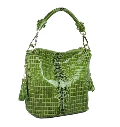 Женская сумка из крокодиловой кожи, сумки через плечо из натуральной воловьей кожи, маленькая Повседневная сумка бежевого/зеленого/черного/Красного/синего цвета - Цвет: Fresh Green