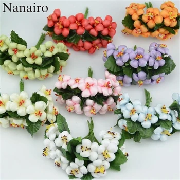 

10pcs/lot Mini Silk Artificial Rose Flowers Bouquet Scrapbooking Peach blossom Flower Leaves Stamen Wedding Decoration Stamen