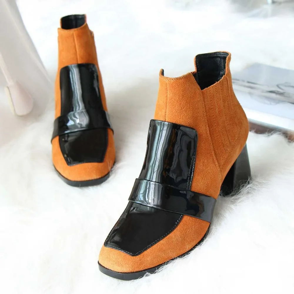 Suede Angle Boots 2017 Winter Genuine Leather Squa