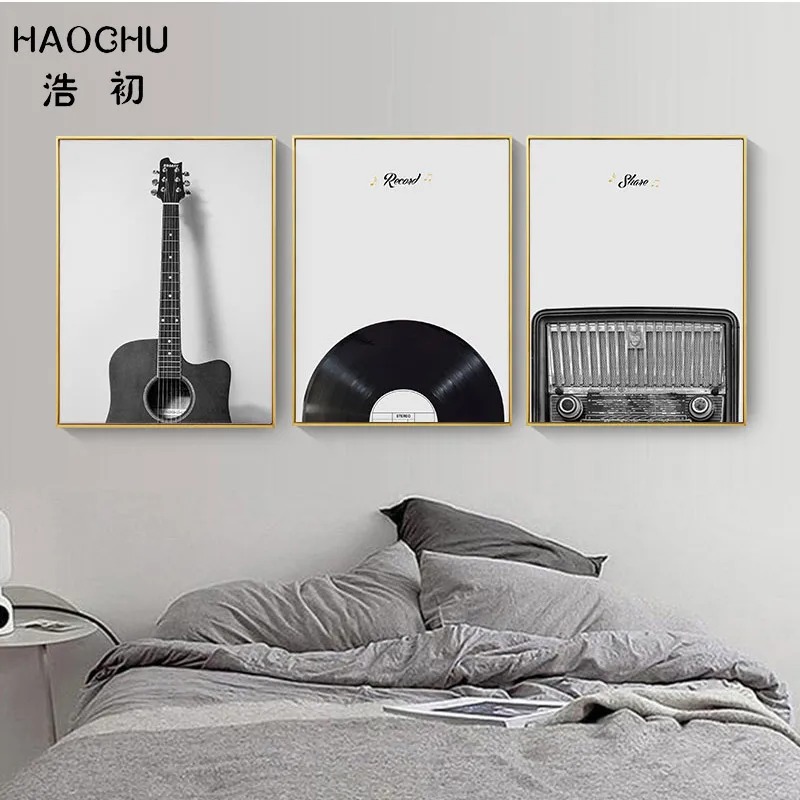 HAOCHU черно-белая гитара Запись CD арт-Принт Ретро картина настенный Декор Наклейка