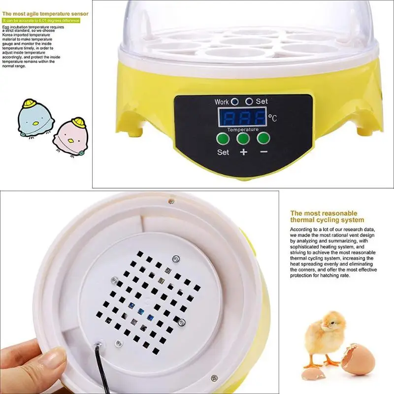 Mini 7 Egg Incubator Poultry Incubator Brooder Digital Temperature Hatchery Egg Incubator Hatcher Chicken Duck Bird Pigeon