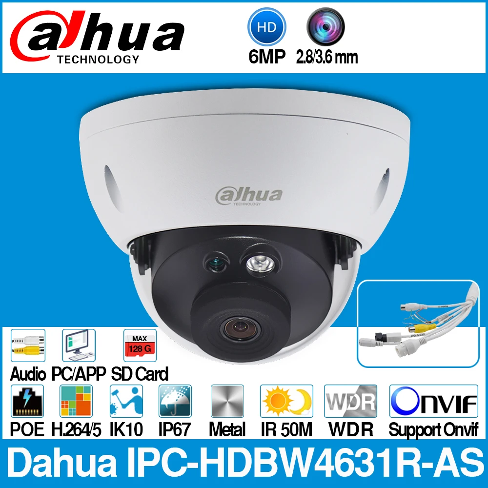 Dahua IPC-HDBW4631R-AS 6MP IP камера POE IK10 IP67 аудио вход/выход и сигнализация слот для sd-карты обновление с IPC-HDBW4431R-AS с логотипом