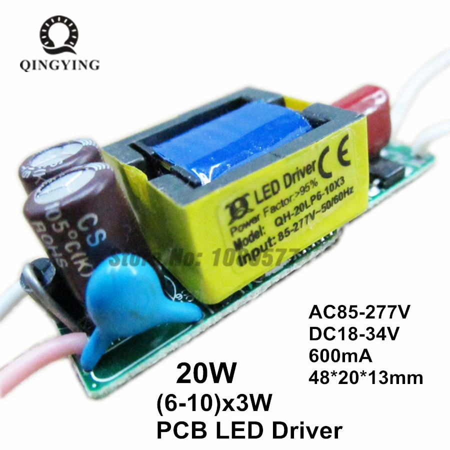 

5 Pieces Isolation 20W LED Driver AC85-277V DC18-32V 6-10x3W 600mA Constant Current LED Power Supply For LED Bulb Lamp