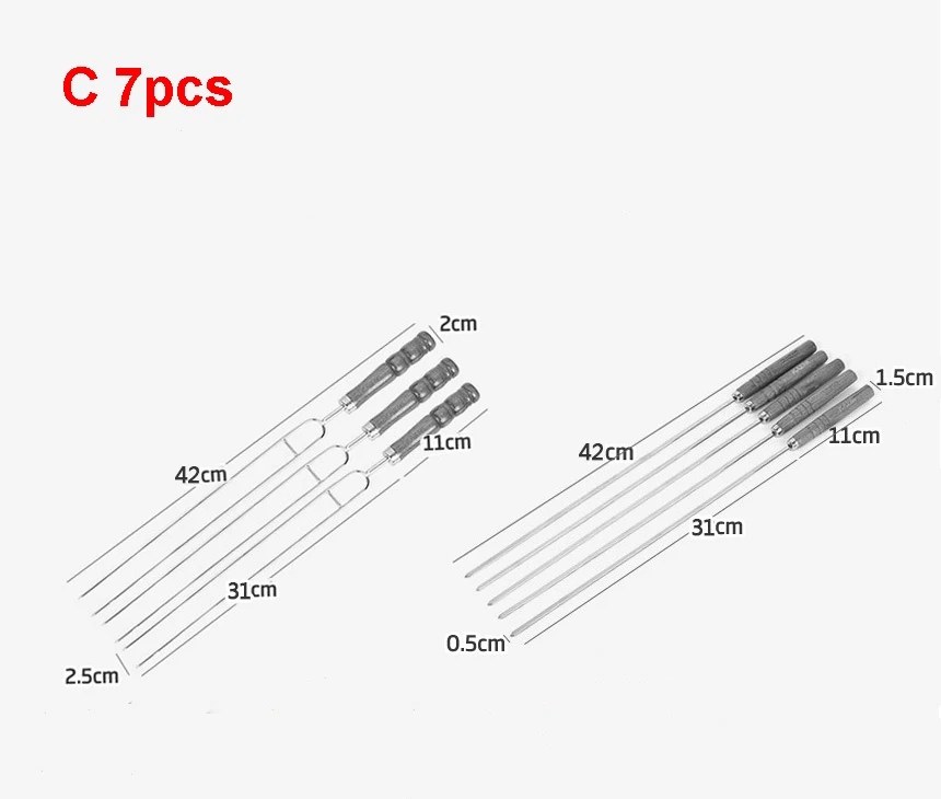 5/7 шт U Форма Нержавеющая сталь вилки для обжаривания с мешком оборудование для барбекю кемпинг хот-дог телескопическая палочки шампуры для барбекю Пикник