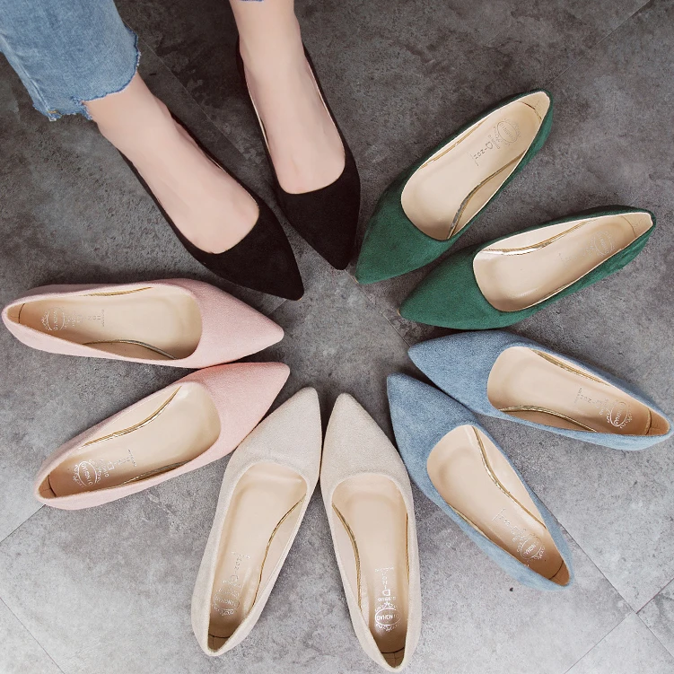 Prix 2018 Mode Femmes Chaussures Femme Appartements haute qualité suede slip on chaussures En Caoutchouc à bout pointu Femmes Chaussures Plates Ballet plus la taille