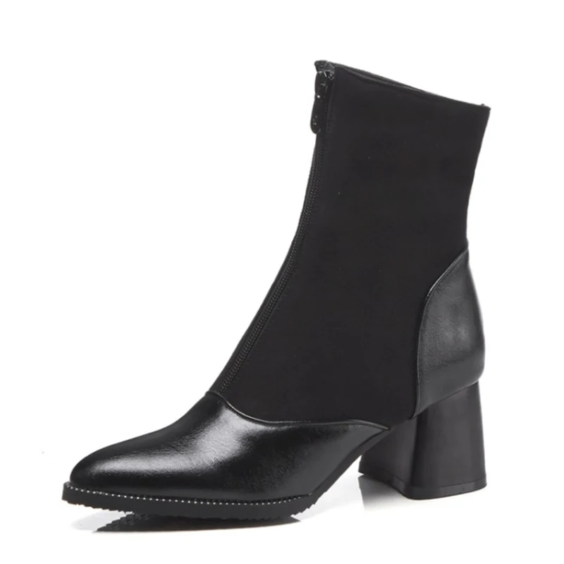 

plus size 34-48 Fashion Women's Black Boots Ankle Shoes Zipper Woman High Heels Martin Boots botas feminina