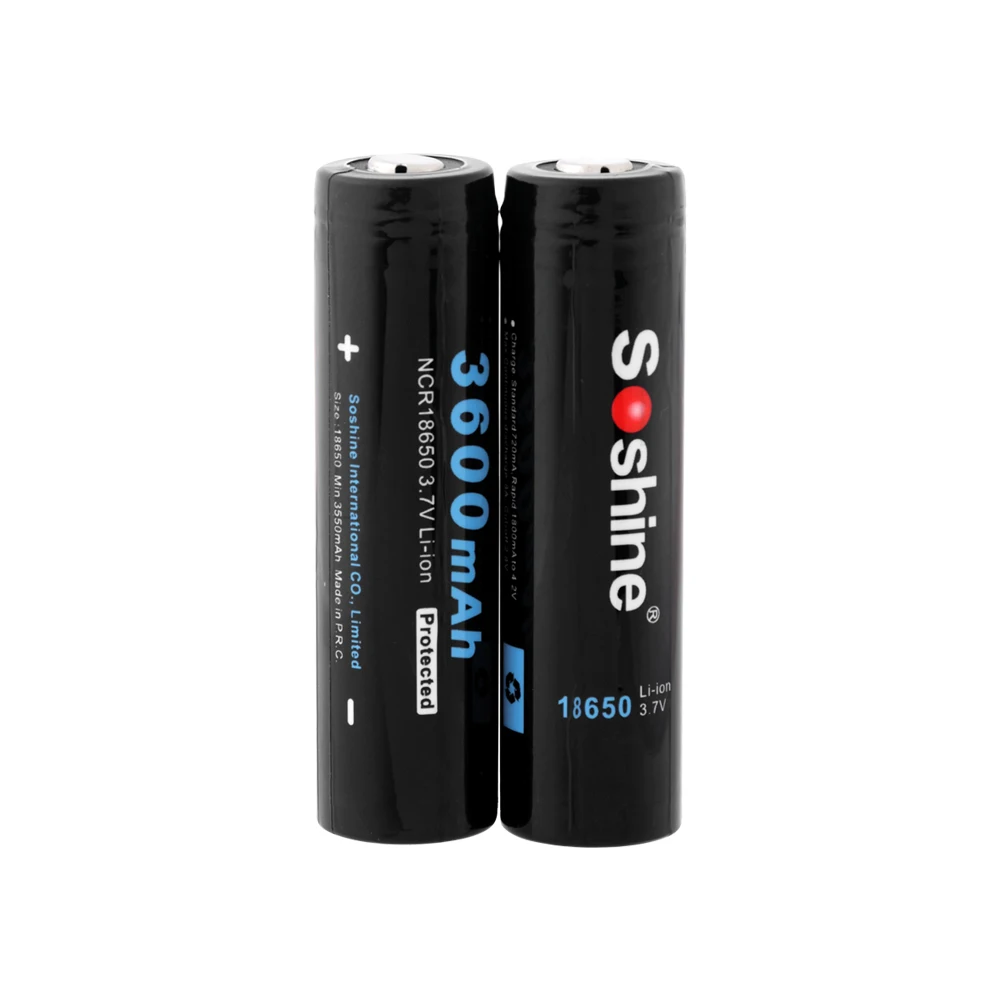 

SOSHINE 18650 Li-ion rechargeable Battery Protected High Capacity 3600mAh 3.7V lithium Batteries For Headlamp LED Flashlight