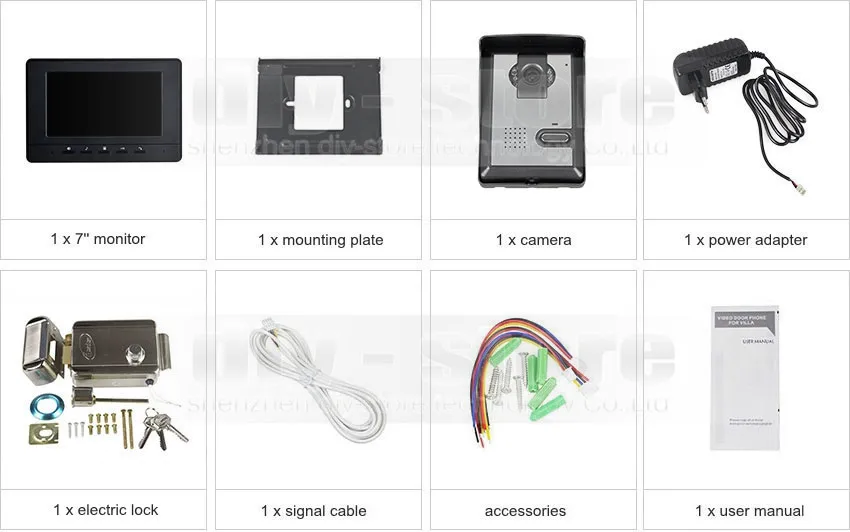 DIYSEUCR 7 дюймов видеодомофон видео дверной звонок 1 камера 1 монитор+ Электрический замок для дома/офиса системы безопасности