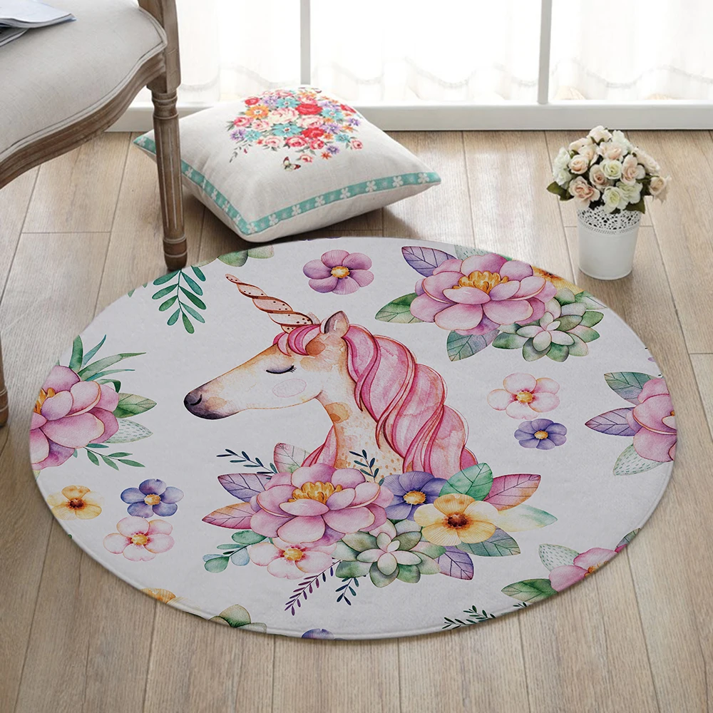 

Miracille Cute Unicorn Designer Round Mat Floor Balcony Doorway Welcome Door Carpets Home Decor For Washroom Bedroom Anti-slip
