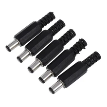 5 Pcs Black 2.1mm x 5.5mm DC Power Male Plug Jack Adapter