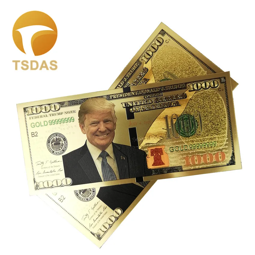 Коллекционные банкноты с позолотой президент США Дональд Трамп доллары|Золотые