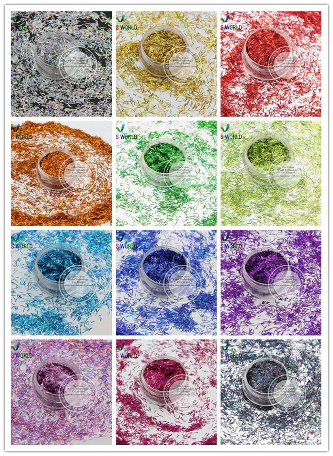 

Size 3mm Holographic ColorsTinsel Strip Short Bar shapes sparkles for Nail Art and DIY supplies