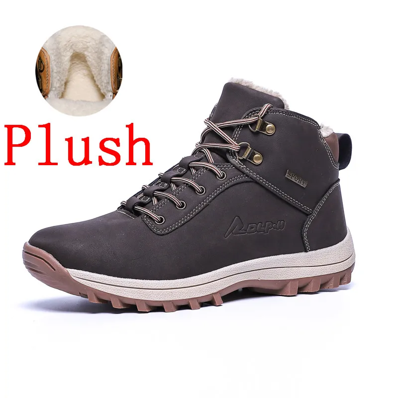 Men Boots Size 38-48 Designer Mens Shoes Winter Boots Waterproof Men Snow Boots Lace Up Men Ankle Boots Warm Winter Shoes Male - Цвет: Dark brown