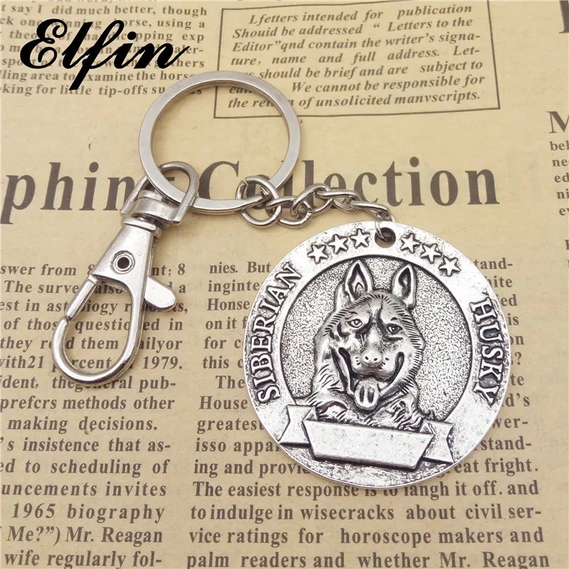 

Elfin Vintage Siberian Husky Keychains Antique Silver Antique Bronze Siberian Husky Dog Key Chains Keyrings Pet Dog Jewelery