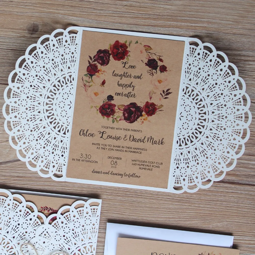 Laser Cut White Wedding Invitations