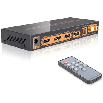 

BEESCLOVER HDMI Switch Audio Extractor Splitter with Remote 3 Port HDMI Switcher with Optical Toslink SPDIF & RCA L/R Audio Out