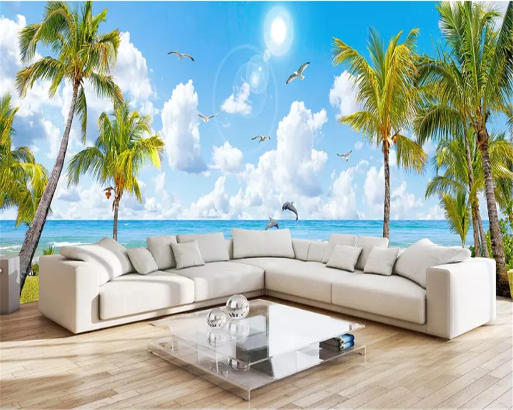 Beibehang Custom Ultra Hd Fashion Wallpaper Sea View Coconut Tree Indoor  House Background Papel De Parede Wall Papers Home Decor - Wallpapers -  AliExpress