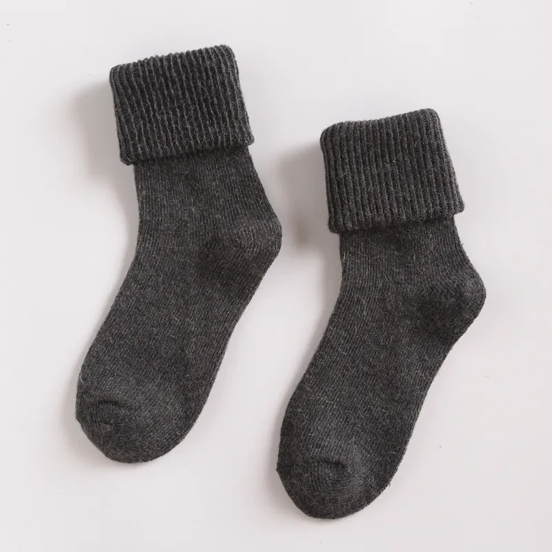 Зимние плотные носки из 80% шерсти, теплые свободные носки, 10 видов однотонных цветов, базовые зимние женские носки, художественный стиль ретро, красный, желтый, зеленый - Цвет: Темно-серый