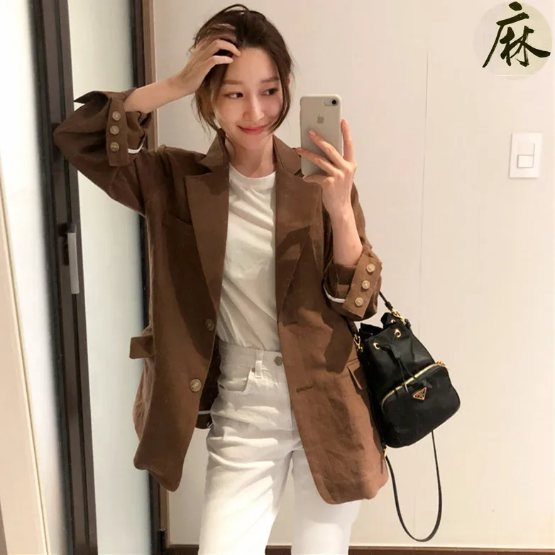 REALEFT Autumn New Arrival Solid Causal Single Breasted Women Jacket Blazer Notched Collar Female Suits Coats Fashion