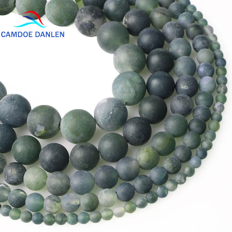 

CAMDOE DANLEN Natural Stone Beads Forst Matte Moss Agates Beads 4 6 8 10 12mm Fit Diy Necklace Bracelet Jewelry Making Wholesale