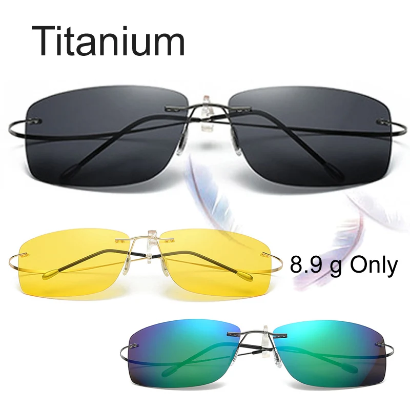 

8.9 g Only Titanium Rimless HD Night Vision Glasses Polarized Sunglasses Memory Mirror Fishing Sun Glasses Oculos Gafas De Sol