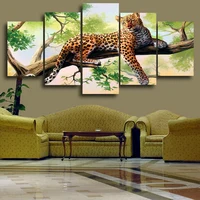 5 Panels Dark Red Leopard OnThe Tree Canvas Print Painting Artwork HD Wall Art Picture For Home Modern Decoration No Frame HW043