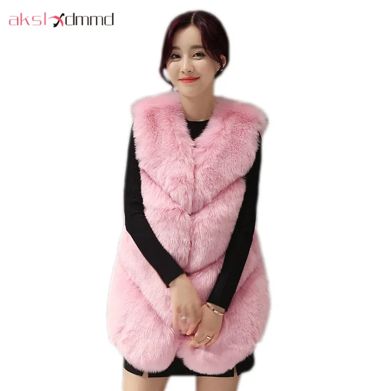 AKSLXDMMD Fur Vest 2019 New Autumn and Winter Women 's Faux Fur Vest Coat Female Waistcoat Imitation Fox Fur Jacket LH1101