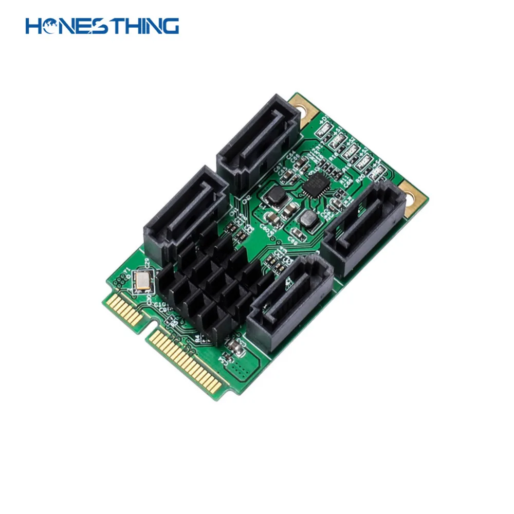 HonesThing SATA III 4 Ports Controller Card 6G MINI PCI-Express Card for Marvel 88SE9215 SSD Adapter Card Mini PCIe Control Card 2