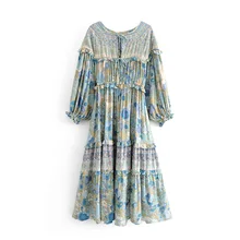 BOHO женское бирюзовое аметистовое летнее платье с v-образным вырезом и эластичной талией, цыганское длинное платье, праздничное шикарное женское вечернее платье