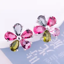 Натуральный настоящий Турмалин цветок серьги гвоздики 925 стерлингового серебра ювелирные украшения 0.25ct* 10 шт драгоценный камень# T18051401