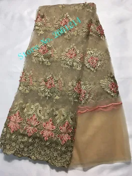 

Latest French African Lace Fabric High Quality African Embroidered Tulle Lace Fabric with beads For Wedding Dress BZL-36256