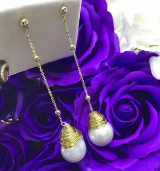 

free shipping>>>>noble jewelry charming AAA round 11-12mm south sea white pearl earring 14k