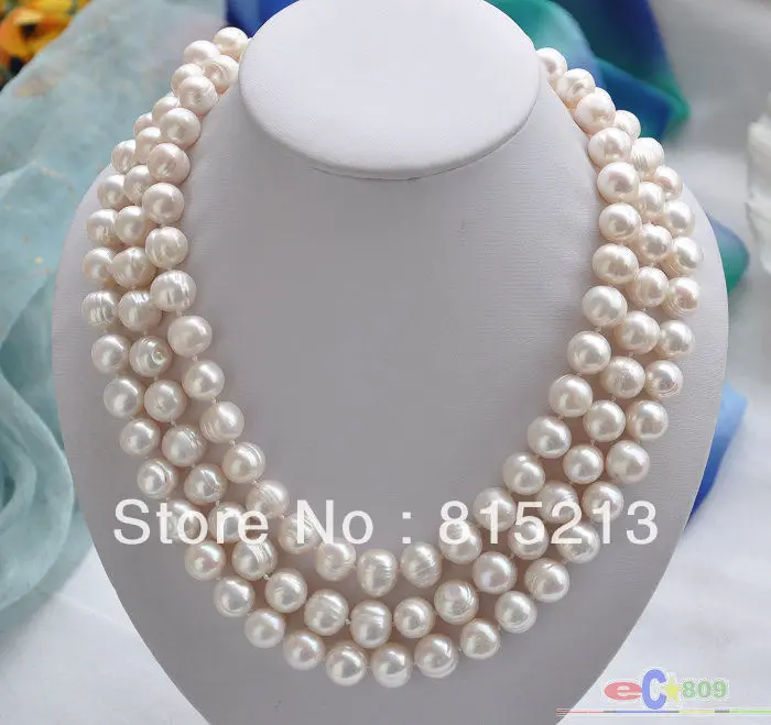 

ddh001115 3row 10-11mm WHITE ROUND FRESHWATER PEARL NECKLACE