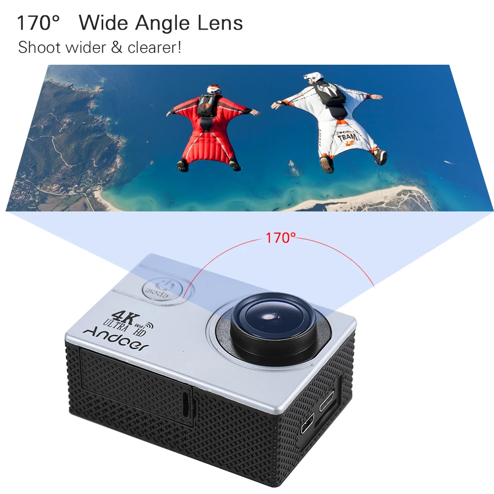 Экшн камера Andoer AN4000 4K 16 Мп Wi Fi 1080P 2 дюймовый ЖК экран широкоугольный объектив