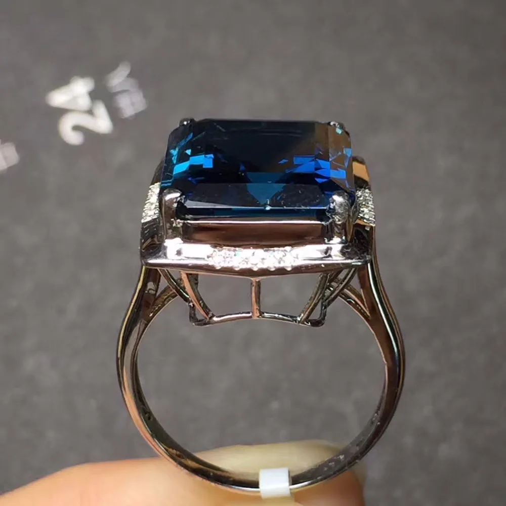 Ювелирные изделия Настоящее 18K Белое Золото AU750 100% натуральный Лондон Голубой