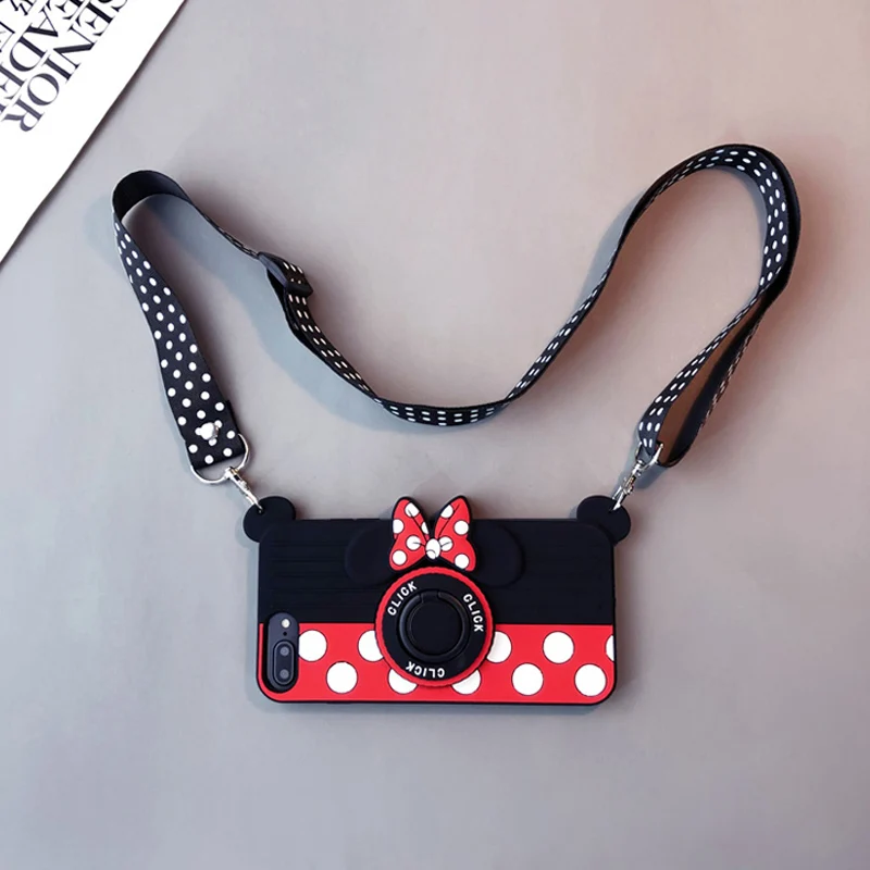 

Cute 3d Cartoon Minnie Camera Support Phone Cover Case For Iphone X Xs Max Xr 10 8 7 6 6s Plus Luxury Soft Silicone Coque Fundas